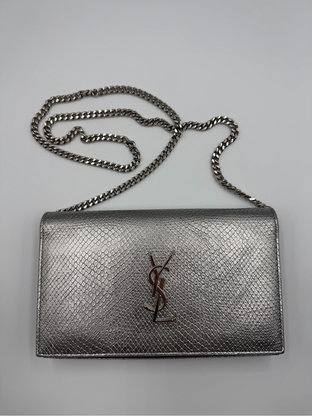 SAINT LAURENT python silver WOC bag crossbody or shoulder